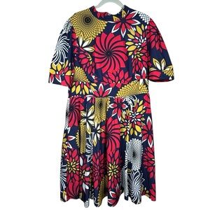 eShakti Graphic floral print crepe bow-tie dress STYLE # CL0050908 Size 1X (18W)
